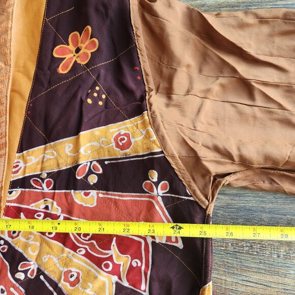 Vintage Nadya Bali Handmade Leather Batik Tribal Reversible Jacket Brown - Picture 12 of 16